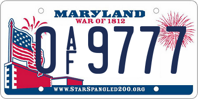 MD license plate 0AF9777