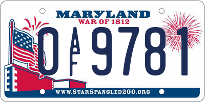 MD license plate 0AF9781