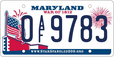 MD license plate 0AF9783