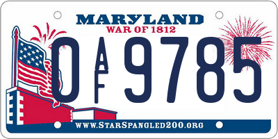 MD license plate 0AF9785