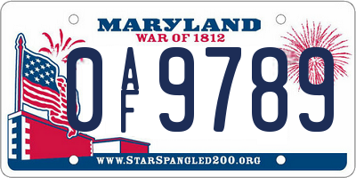 MD license plate 0AF9789
