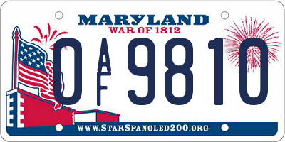 MD license plate 0AF9810