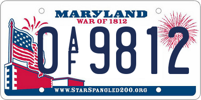 MD license plate 0AF9812