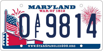 MD license plate 0AF9814