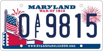 MD license plate 0AF9815