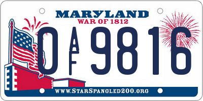 MD license plate 0AF9816