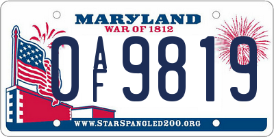 MD license plate 0AF9819