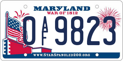 MD license plate 0AF9823