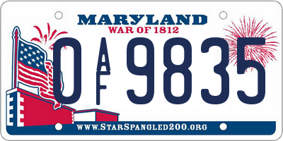 MD license plate 0AF9835