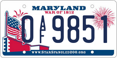 MD license plate 0AF9851