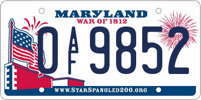 MD license plate 0AF9852
