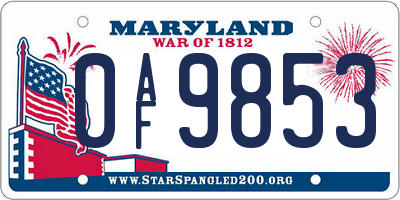 MD license plate 0AF9853