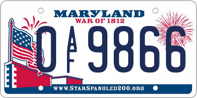 MD license plate 0AF9866