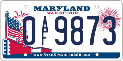 MD license plate 0AF9873