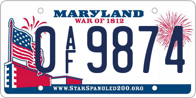 MD license plate 0AF9874