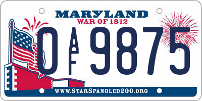 MD license plate 0AF9875
