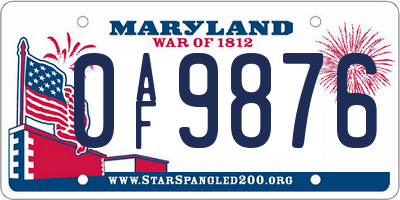 MD license plate 0AF9876