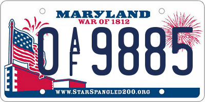 MD license plate 0AF9885