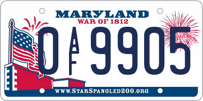 MD license plate 0AF9905