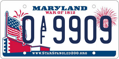 MD license plate 0AF9909