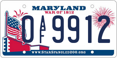 MD license plate 0AF9912