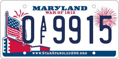 MD license plate 0AF9915