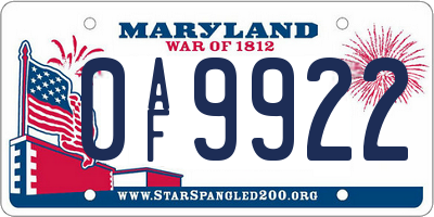 MD license plate 0AF9922