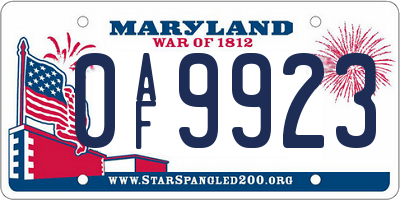 MD license plate 0AF9923