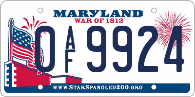 MD license plate 0AF9924