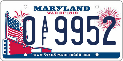MD license plate 0AF9952
