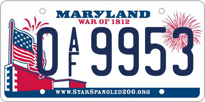 MD license plate 0AF9953
