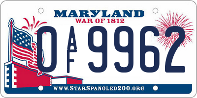 MD license plate 0AF9962