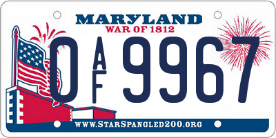 MD license plate 0AF9967