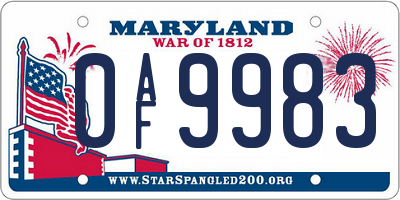 MD license plate 0AF9983