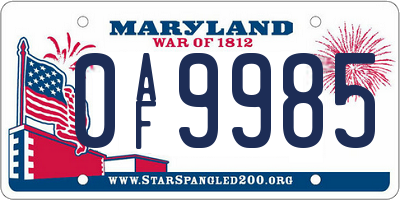 MD license plate 0AF9985
