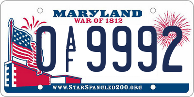 MD license plate 0AF9992