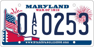 MD license plate 0AG0253