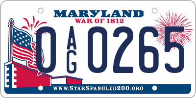 MD license plate 0AG0265