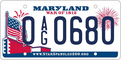 MD license plate 0AG0680