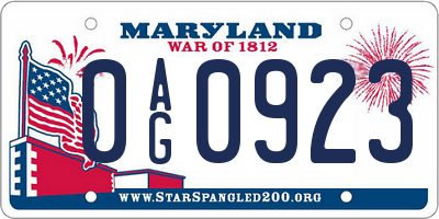 MD license plate 0AG0923
