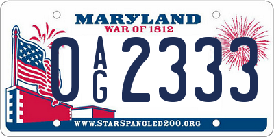 MD license plate 0AG2333