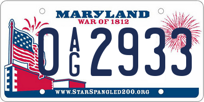 MD license plate 0AG2933