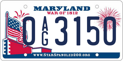 MD license plate 0AG3150
