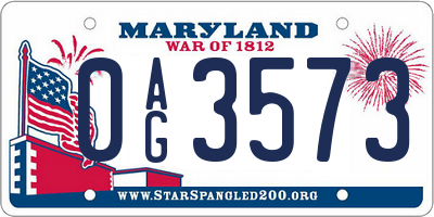 MD license plate 0AG3573
