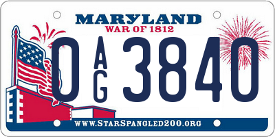 MD license plate 0AG3840