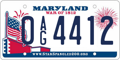 MD license plate 0AG4412