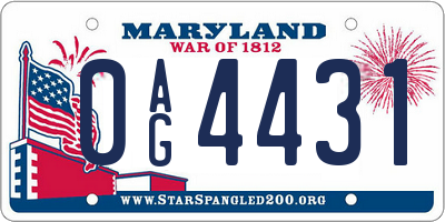 MD license plate 0AG4431