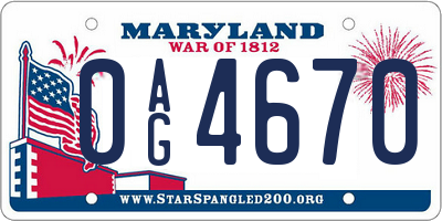 MD license plate 0AG4670