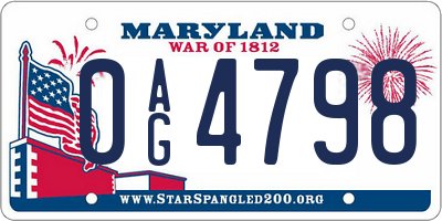 MD license plate 0AG4798