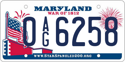 MD license plate 0AG6258